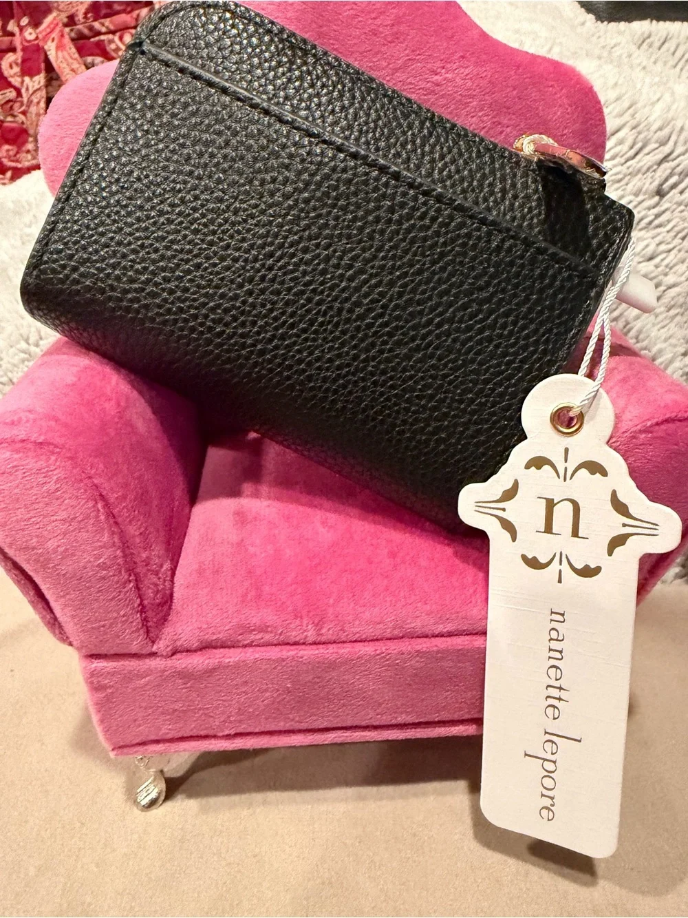 Nanette Lepore Christie Black Pebbled Vegan Leather Zip Card Wallet